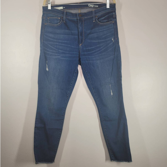 Gap 1969 True Skinny Ankle Jeans Size 33R High Rise 5-Pockets Stretch Denim Blue - Picture 1 of 5